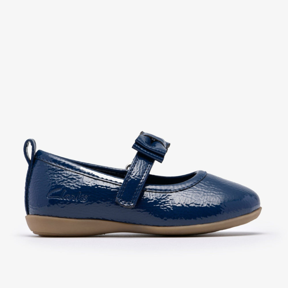Charm Bow Toddler Navy Patent | Clarks on Sale