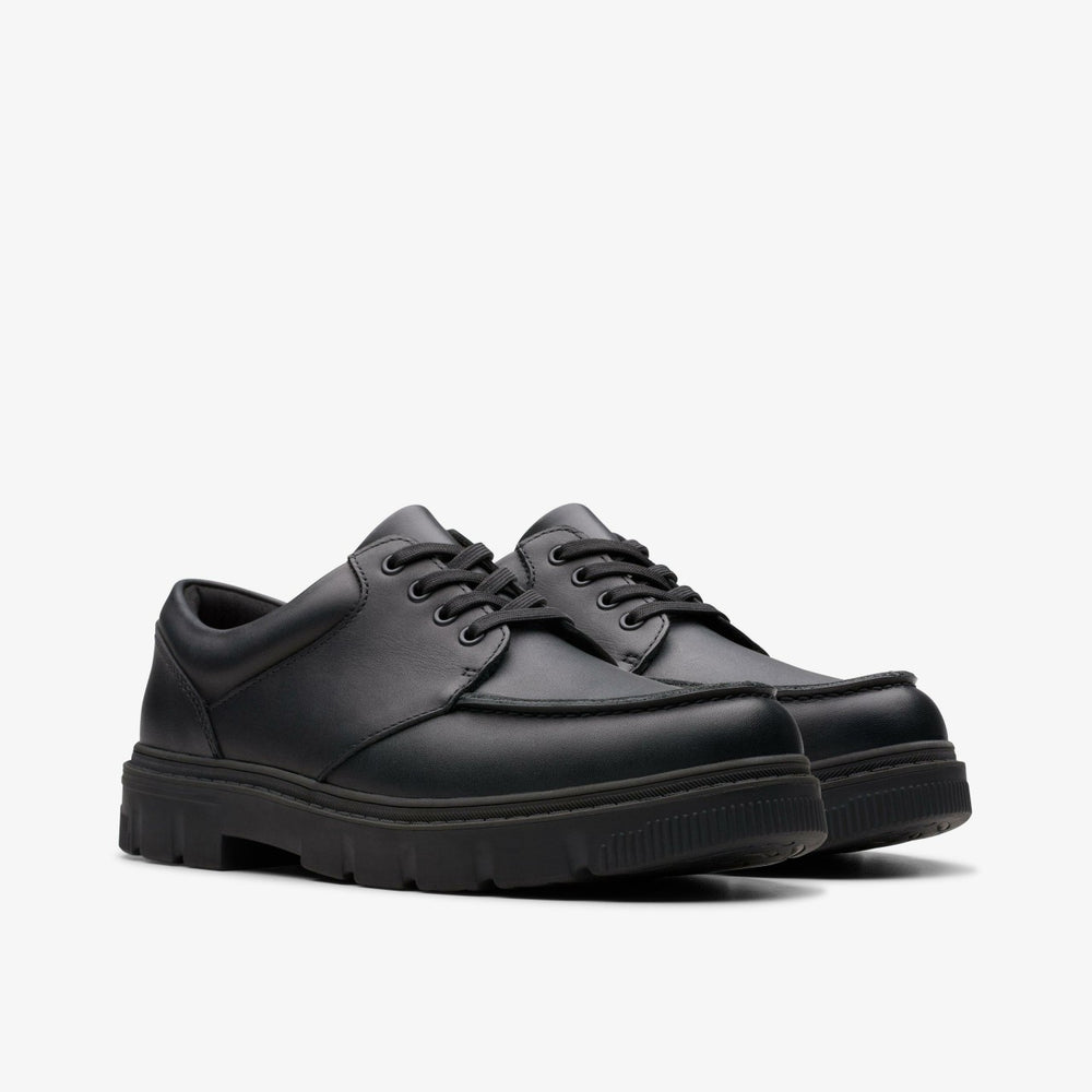 Lorcam Edge Youth Black Leather | Clarks on Sale
