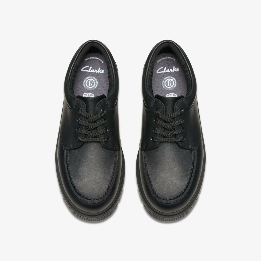 Lorcam Edge Youth Black Leather | Clarks on Sale