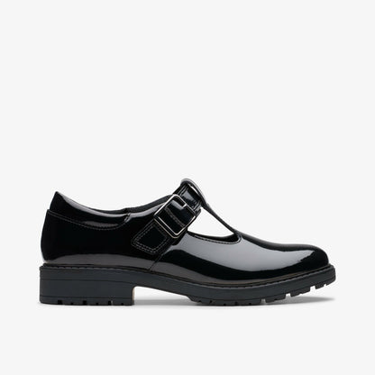 Loxham Bar Youth Black Patent | Clarks discount
