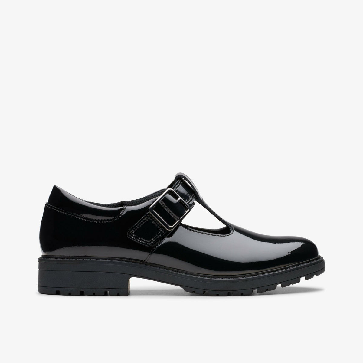Loxham Bar Youth Black Patent | Clarks discount