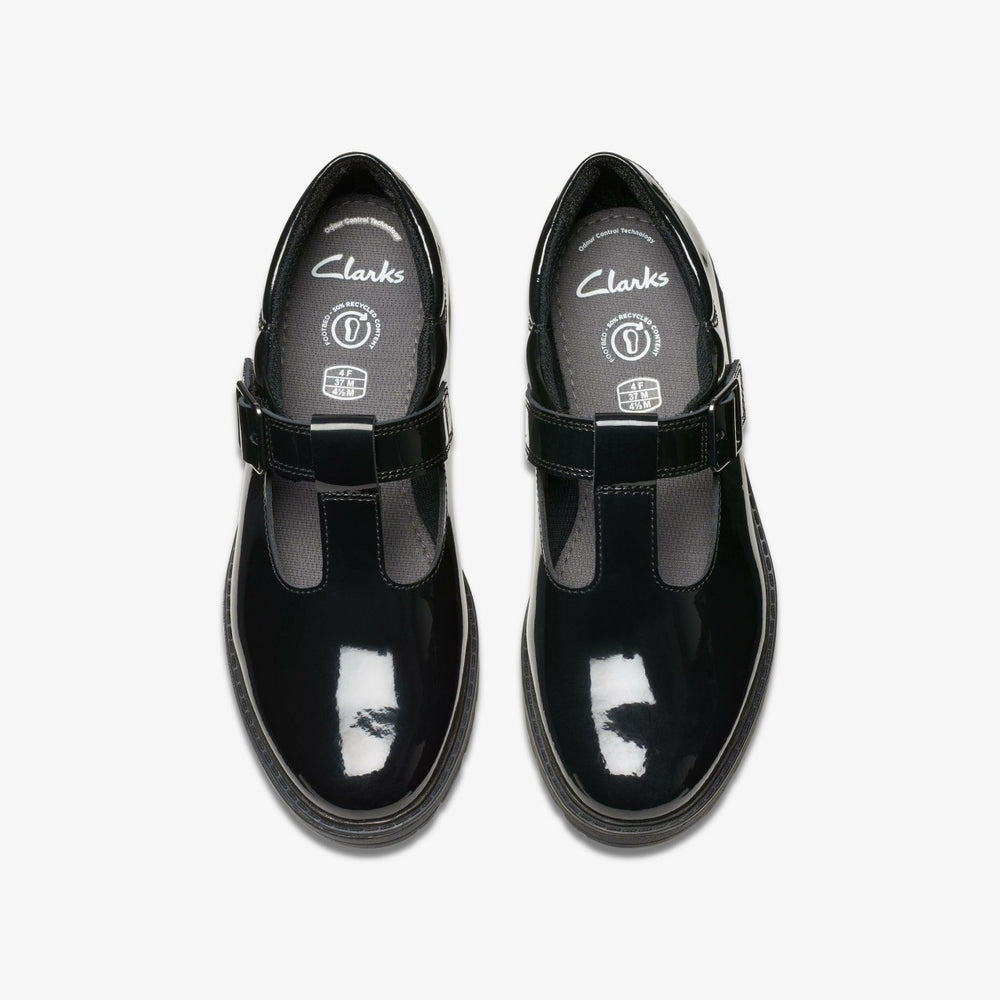 Loxham Bar Youth Black Patent | Clarks discount