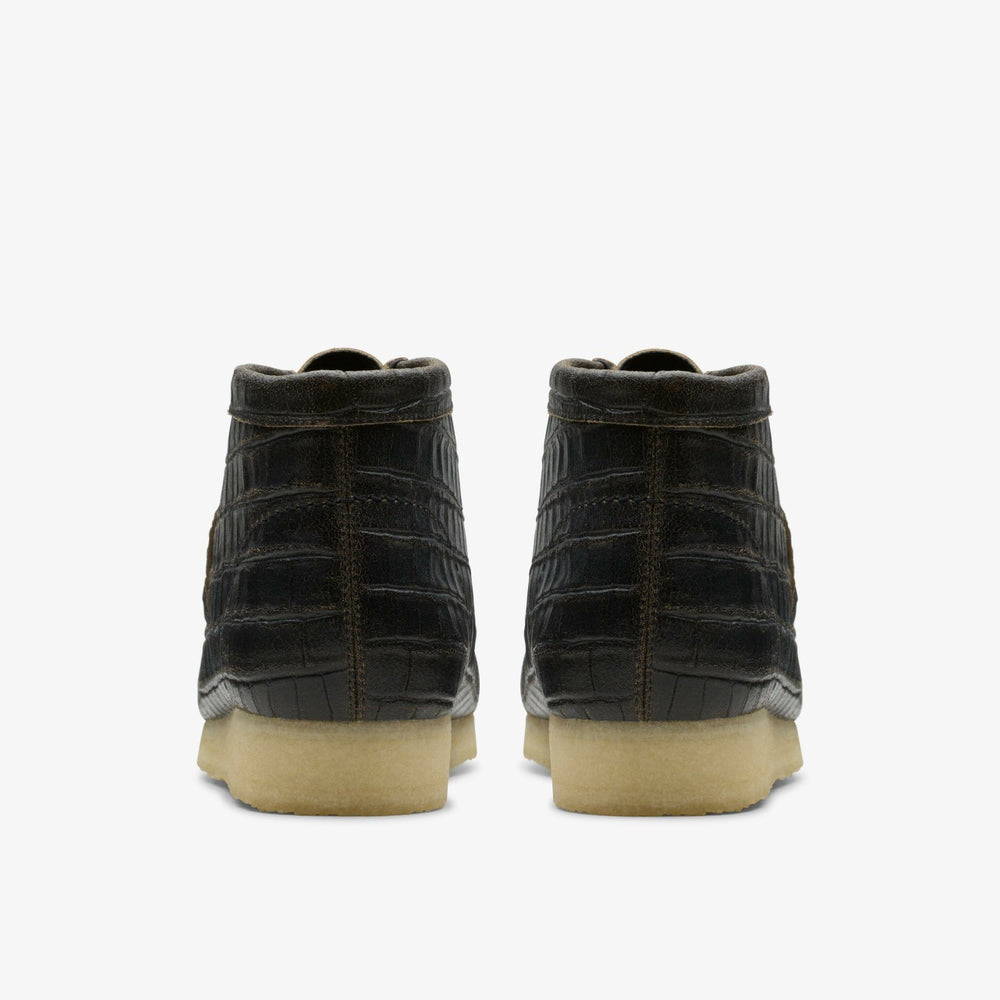 Wallabee Boot Black Crocodile Distress | Clarks for sale