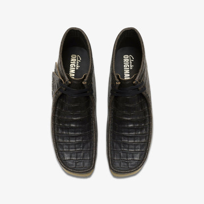 Wallabee Boot Black Crocodile Distress | Clarks for sale