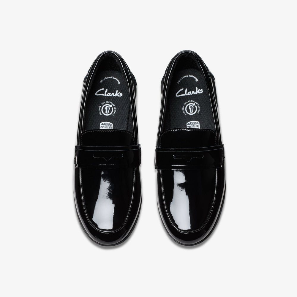 Finja Bright Older Black Patent | Clarks outlet