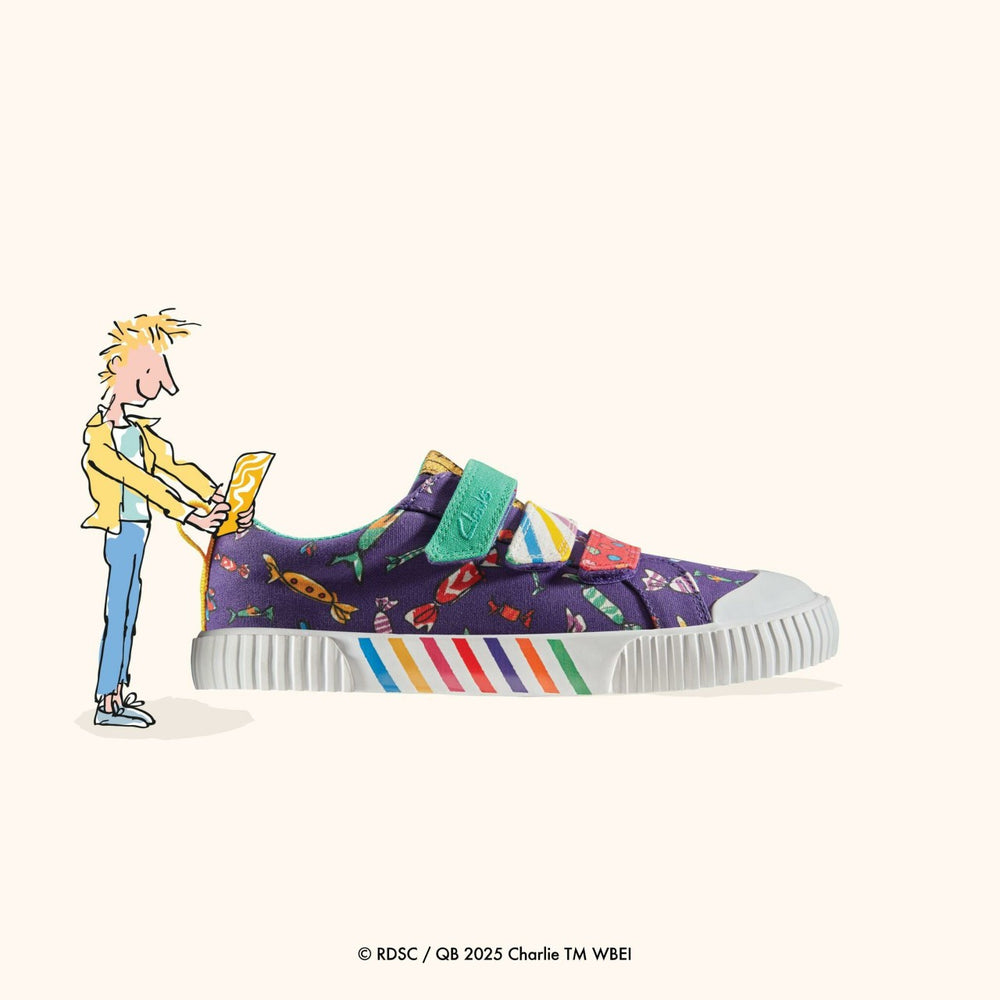 Roald Dahl Charlie & the Chocolate Factory Foxing Mix Kid Purple Canvas | Clarks Sale