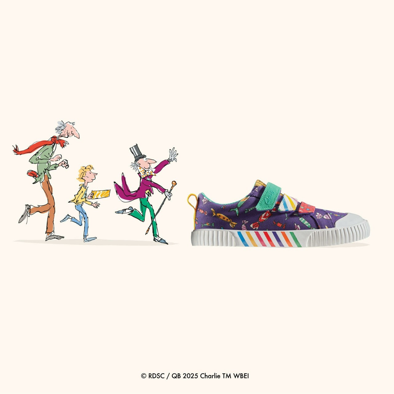 Roald Dahl Charlie & the Chocolate Factory Foxing Mix Kid Purple Canvas | Clarks Sale