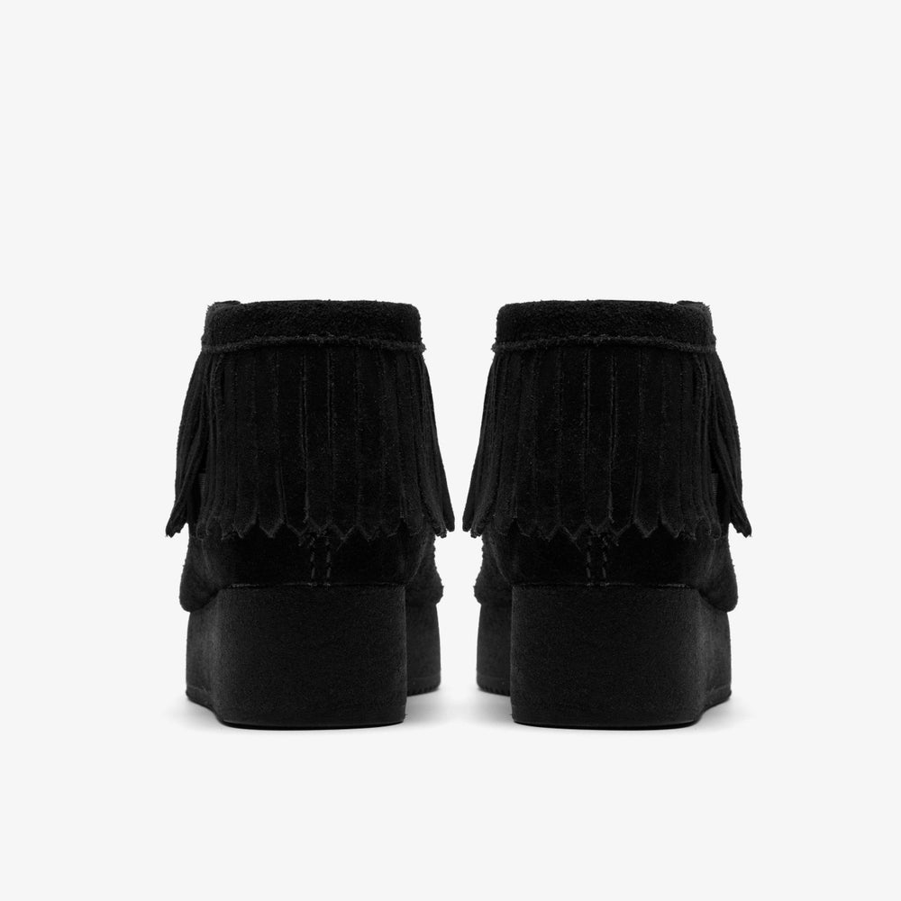 Wallabee Wedge Fringe Black Suede | Clarks on Sale