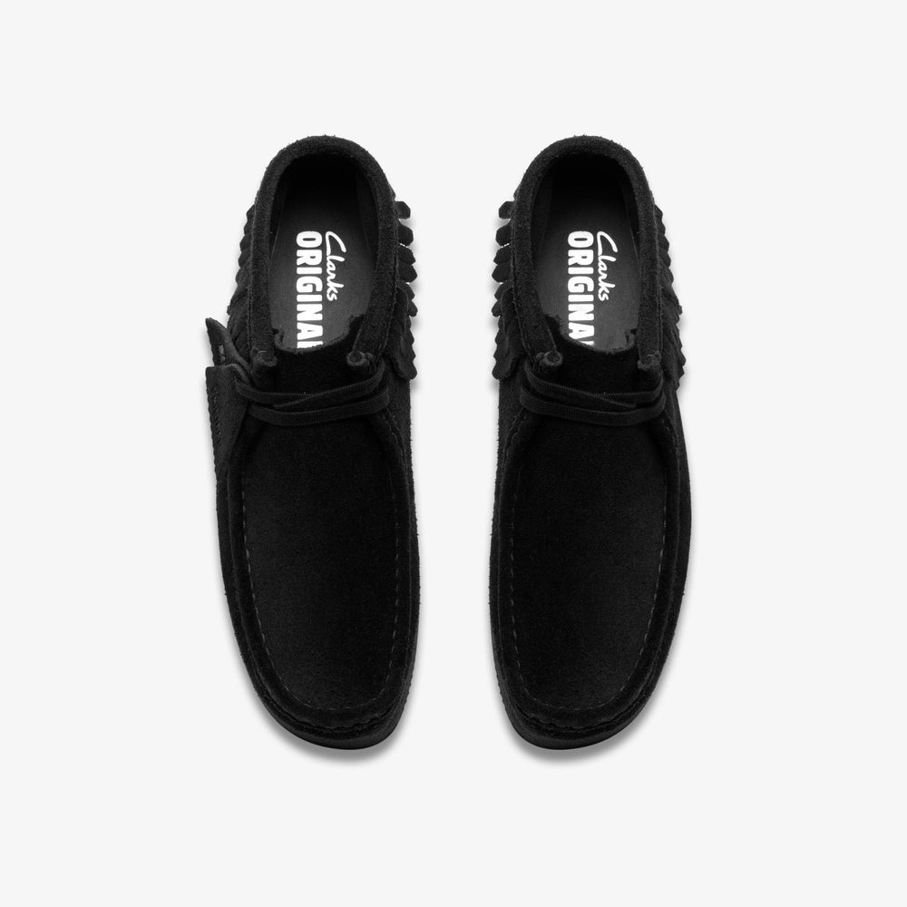 Wallabee Wedge Fringe Black Suede | Clarks on Sale