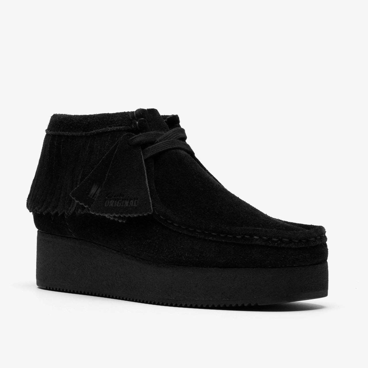 Wallabee Wedge Fringe Black Suede | Clarks on Sale