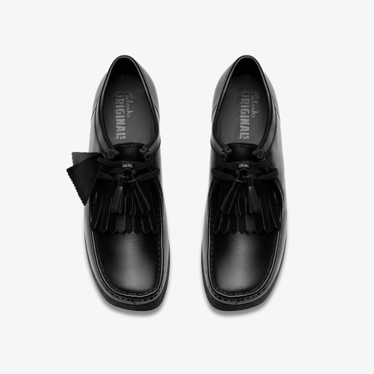 Wallabee Black Hi Shine Leather | Clarks outlet