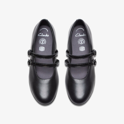 Finja Bar Youth Black Leather | Clarks for sale