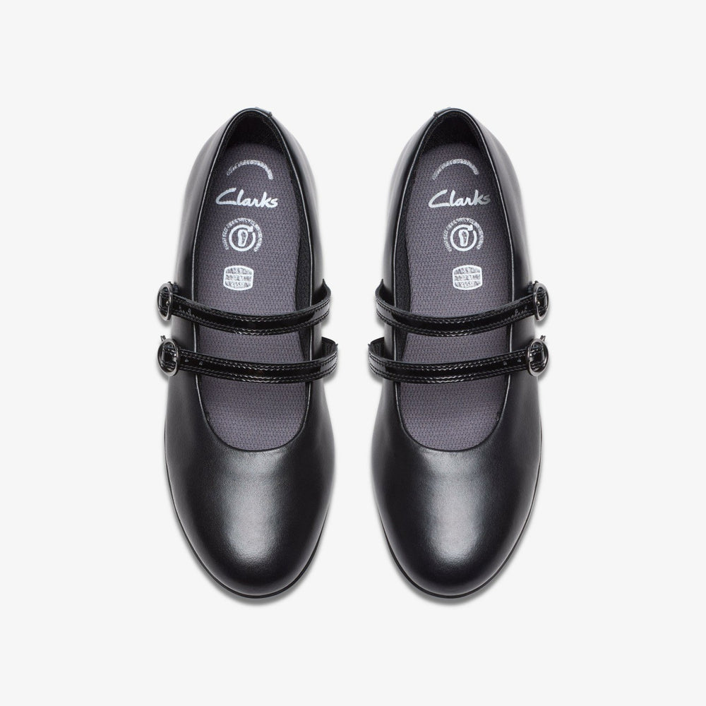 Finja Bar Youth Black Leather | Clarks for sale