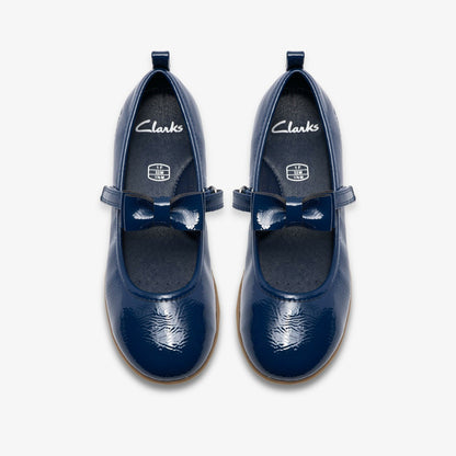 Charm Bow Kid Navy Patent | Clarks on Sale